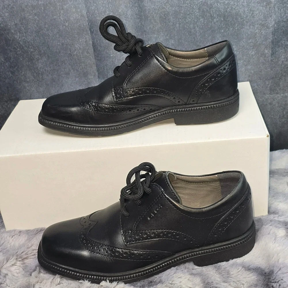 New Geox J Frederico Wingtip Oxford Black Leather Brogue Lace Up Kids EU 33 US 2